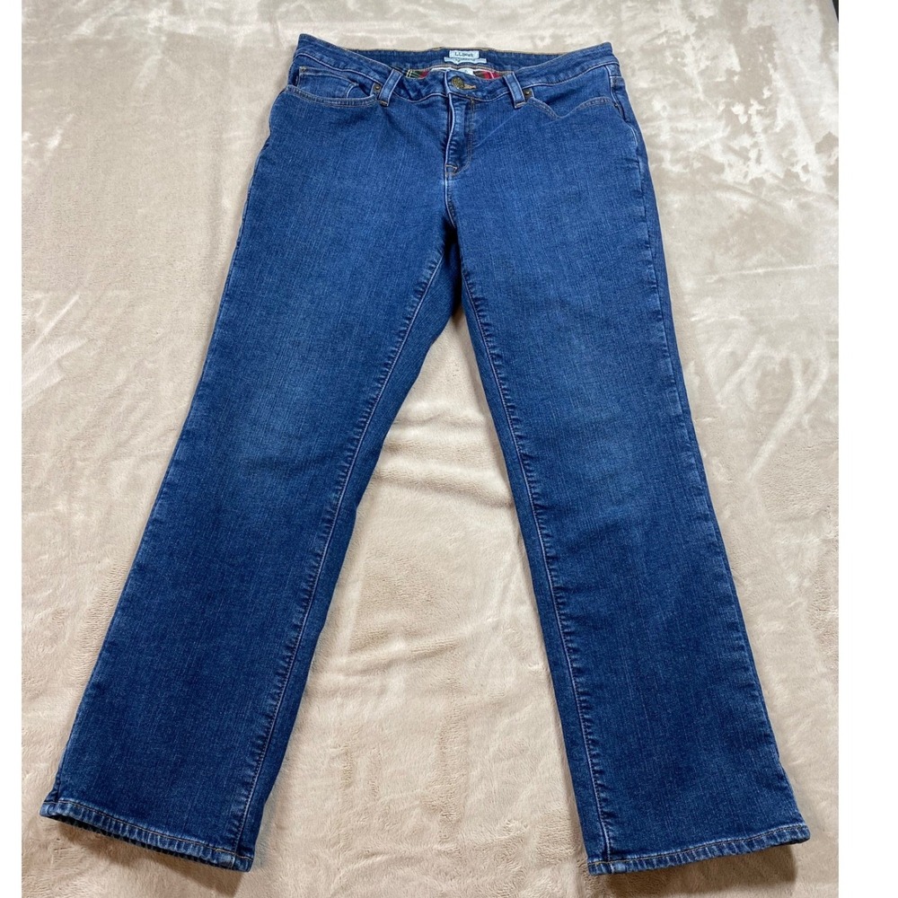 LL Bean Womens Flannel Lined Jeans Favorite Fit Plaid Insulated Denim 8P Winter